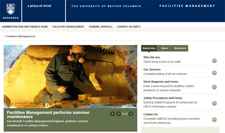 screenshot of the Facilities Management homepage