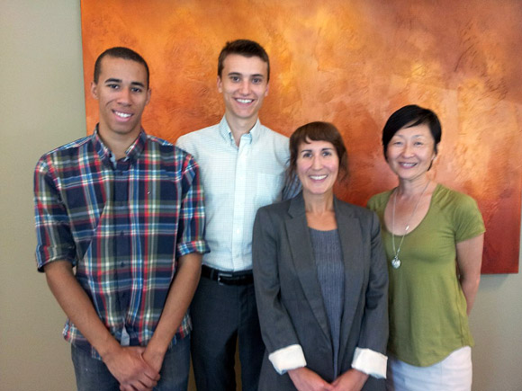 From left: students Shaman McLean and Tim Krupa meet the new UBC Ombuds officers Maria Mazzotta and Shirley Nakata.
