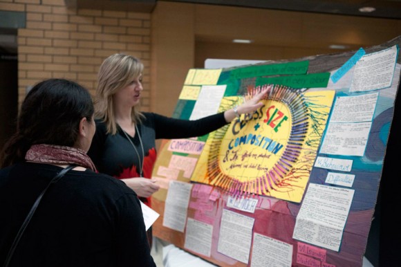 Education students present their Guided Reflective Inquiry Project on Friday. This project can be presented either by a roundtable discussion or visual poster. Photo credit: Melissa McHugh
