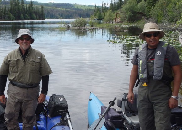 Michael Burgess, professor in the School of Population and Public Health and Chair in biomedical ethics, and Ahmed Idris, assistant professor of civil engineering, return from a fishing event at Oyama Lake in May