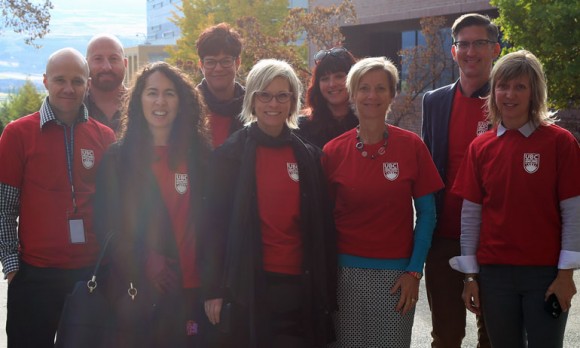 The University Relations team wears red to support the 2015 United Way campaign at the annual Walk-Through Breakfast.