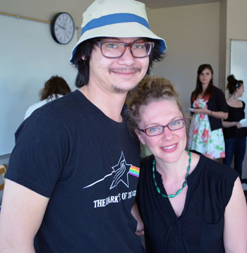 Brandon Ashcroft enjoyed a great working relationship with Prof. Allison  Hargreaves. The two colleagues shared a moment during the final English 114 class of Term 2.