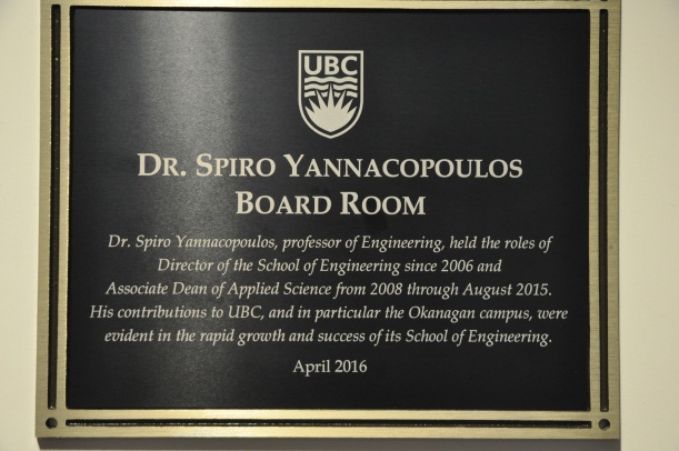 Plaque for the Dr. Spiro Yannacopoulos Boardroom