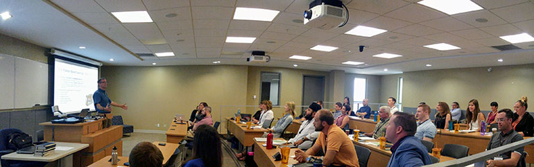 Master of Management students at the introduction of the intensive in-residence session.