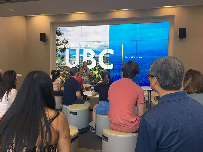 Prospective students and families gather in the new starting location of UBC’s Okanagan campus tours, The Commons’ Engagement Theatre.