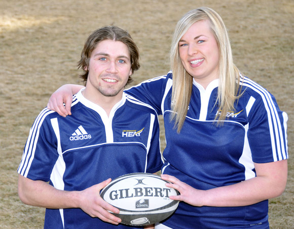 Second-year human kinetics student Judah Campbell and third-year nursing student Natalie Kloosterman are excited by the addition of rugby to the Heat varsity athletics program at UBC’s Okanagan campus.