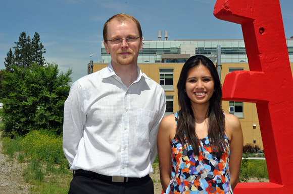 Assistant professor of engineering Lukas Bichler with MASc student Karen Robles