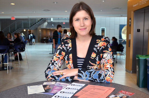 Lauren Gaudet is one of several volunteers who will be handing out information pamphlets during Sexual Assault and Rape Awareness week at UBC’s Okanagan campus September 30 to October 4.