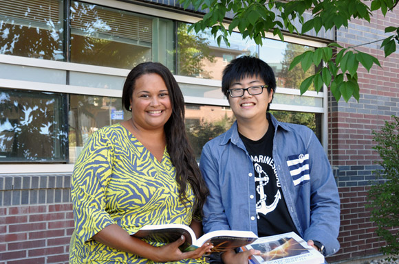 Leah Sanford, manager of International Programs and Services at UBC’s Okanagan campus, and English Foundation Program (EFP) student Nobuyoshi Torigoe work together to plan another successful academic year for Torigoe.