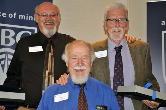 Edward Butz, David Smith and Barrie McCullough, all with the Irving K. Barber School of Arts and Sciences were congratulated for more than 40 years of service.