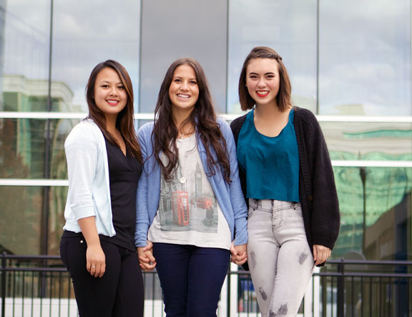 Fourth-year nursing students, Lynn Tran, Taya Vilac, and Alysa Mortimore (l-r) are helping PEACE of Mind raise awareness about mental health and eating disorders that affect children and youth.