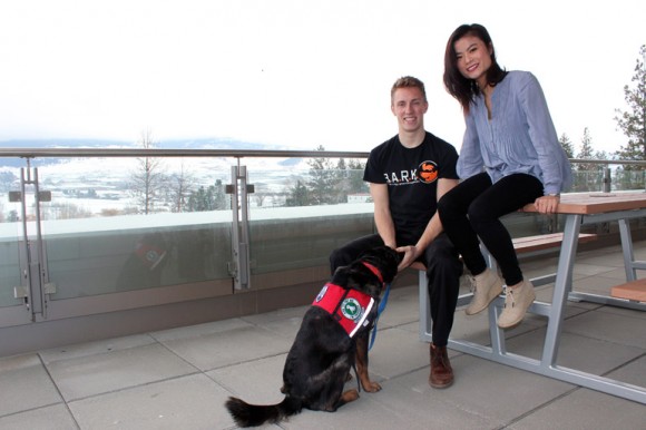 Students Charlie Drummond and Christy Hui have organized BARK2GO and will station volunteers and therapy dogs in three different locations across UBC’s Okanagan campus every Wednesday.