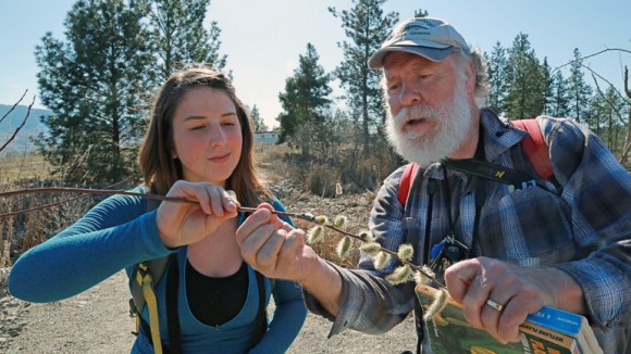 UBC graduate Christina Smyth and Assoc. Prof. Ian Walker discuss some of the flora found on UBC’s Okanagan campus. They will be among those conducting a BioBlitz tour around campus on Saturday, March 21, from 9 a.m. to 3 p.m.