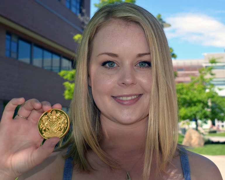 Caitlyn Makins, PhD graduate in biochemistry and molecular biology, is UBC’s Okanagan campus Governor General’s Gold Medal award as top graduate student.