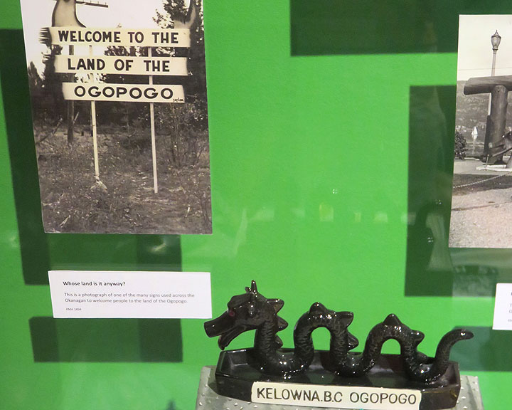 The students’ Ogopogo display at the Okanagan Heritage Museum highlights a number of artifacts including photos and newspaper clippings documenting sightings of the elusive lake creature.