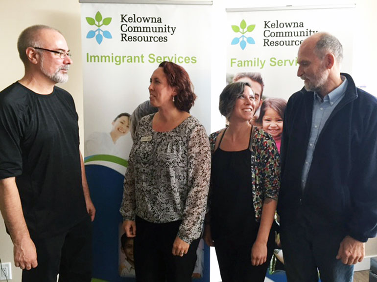 A community symposium on immigration in Canada takes place at Okanagan College and UBC Okanagan Friday, September 25, and Saturday, September 26. Mike Evans, left, Katelin Mitchell, Robyn Bunn, and Keith Mitchell are a few of the community partners who have helped organize the symposium.