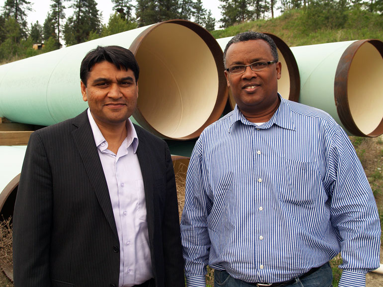 Rehan Sadiq, left, and Solomon Tesfamariam are working to improve municipal drinking water systems. 