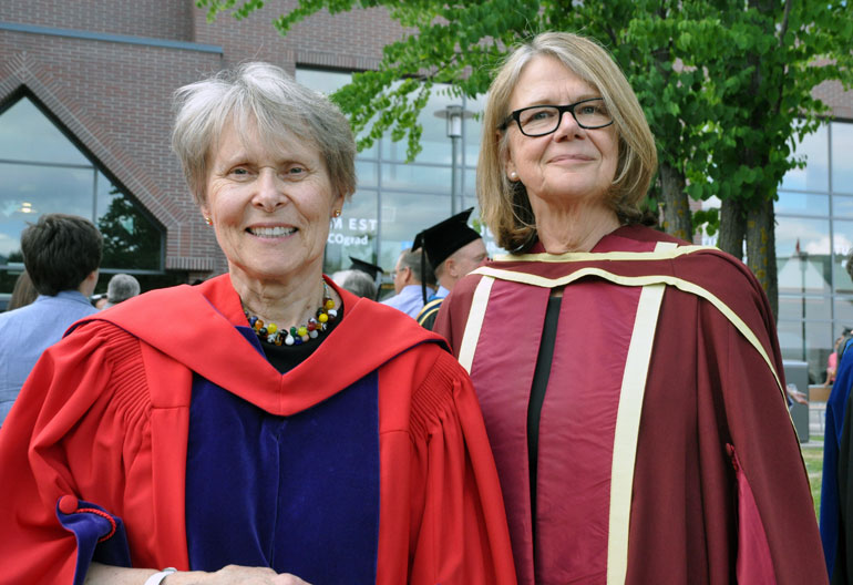 Dr. Roberta Bondar and UBC Deputy Vice-Chancellor and Principal of the Okanagan campus Deborah Buszard pose together after Thursday’s ceremony.