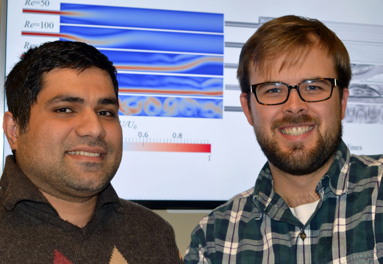 UBC PhD candidate Nima Moallemi (left) and Assistant Professor Joshua Brinkerhoff used computer simulations to improve wastewater filtration.
