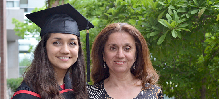Bahar Heydari's (left) experience at UBC Okanagan inspired her mother (Mandana Heydari, right) to consider graduate studies at the Faculty of Management.