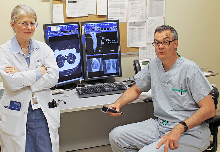 Drs. Michael Humer and Barbara Campling are part of a thoracic oncology team that treats cancer patients via telemedicine. 
