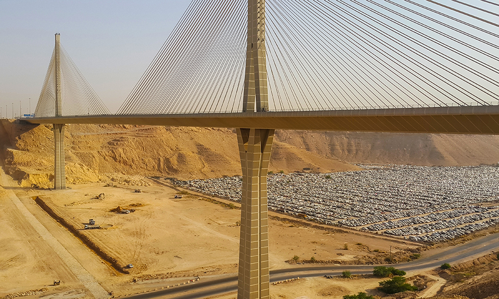 Wadi Laban Bridge, a cable-stayed bridge in Riyadh, in Saudi Arabia