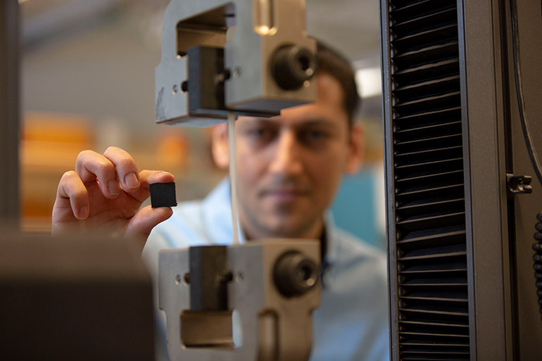 UBCO School of Engineering researcher Mohammad Arjmand examines the new polymer-based brake pad which could revolutionize braking systems in cars and trains. 