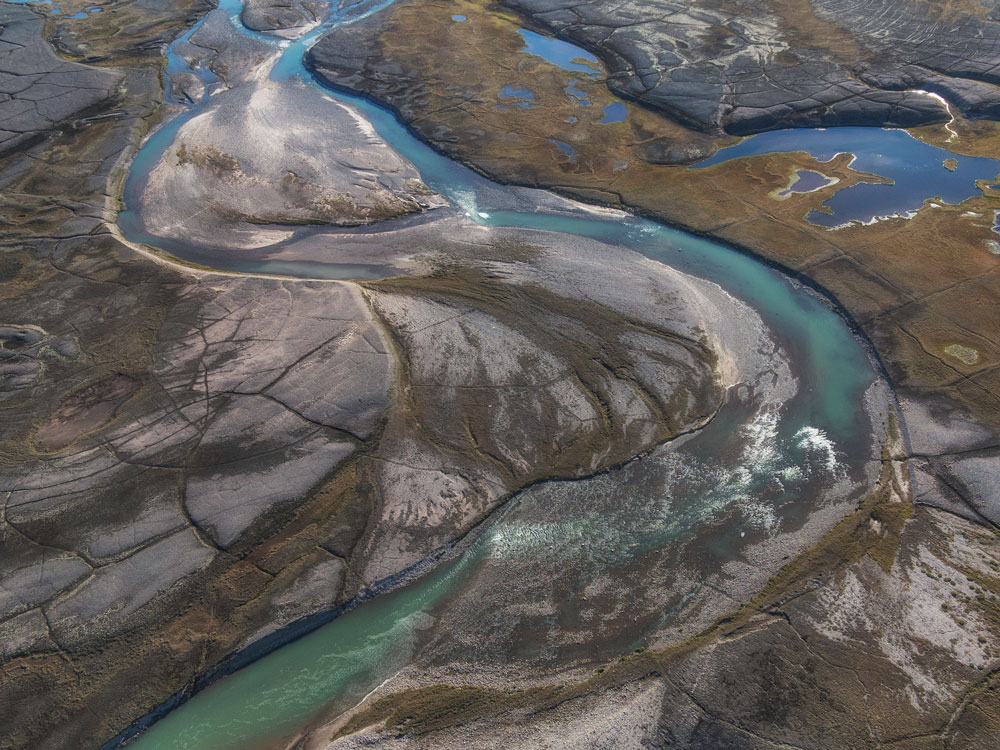 Aerial view of river near Baffin Island.