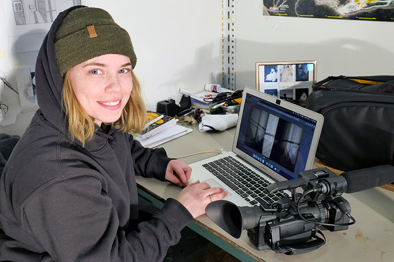 UBCO fine arts graduate Sara Spencer works on a video while creating her art instalment for the graduate student virtual exhibition.