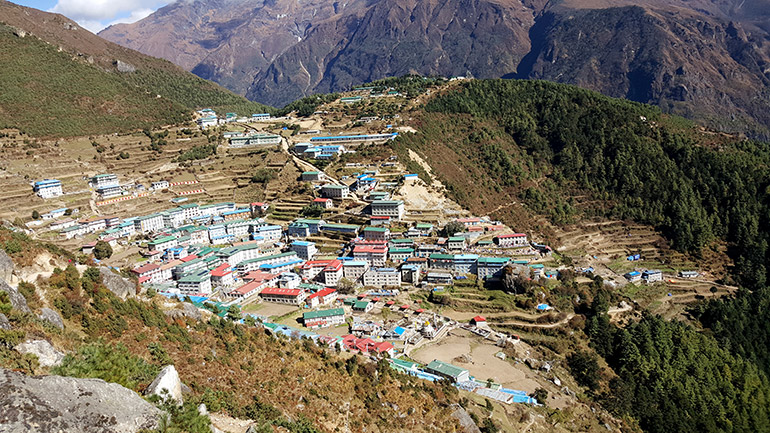 New research has determined the global population for people living in high-altitude, like this village in Namche Bazaar, Nepal is more than 500 million. (photo courtesy of Alex Hansen)