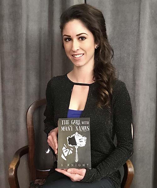Samantha Gompf Knight with her book