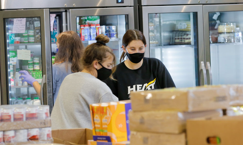 Members of the Heat Women's Soccer Team volunteering at the Central Okanagan Food Bank