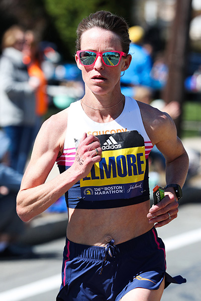 Malindi Elmore running during this year's Boston Marathon