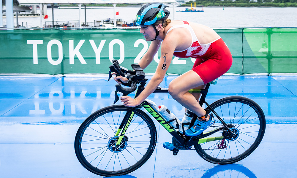 Joanna Brown pictured at the Tokyo Olympics during the cycling portion of her triathlon