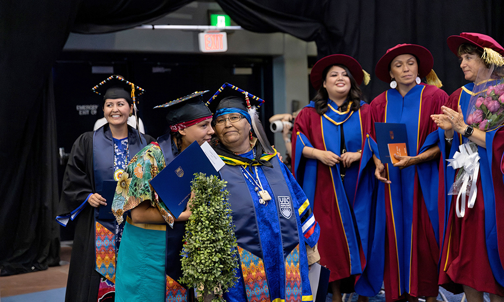 Indigenous students wait to receive their degrees at UBC Okanagan.