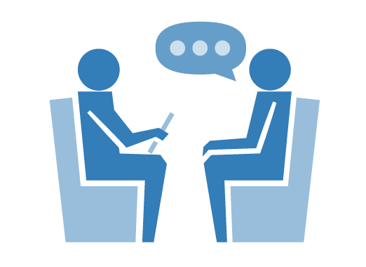 A graphic of two people talking in a counselling session