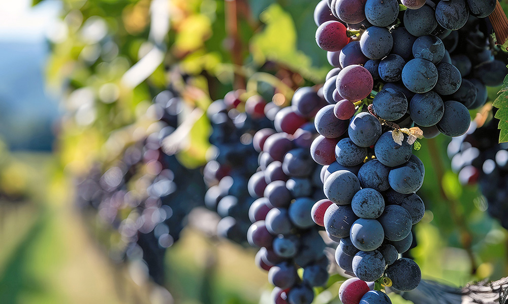 A photo of grapes on a vine.